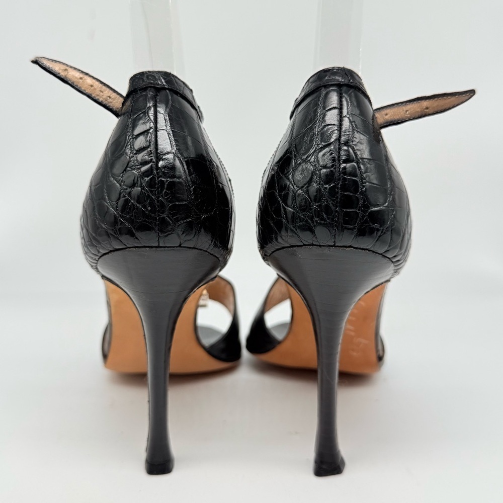 Manolo Blahnik Black Crocodile embossed leather strappy high heel sandals EU 39 - Picture 3 of 7